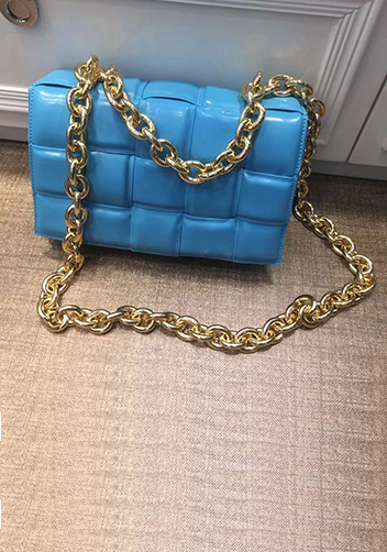 Mia Leather Chain Medium Shoulder Bag Blue