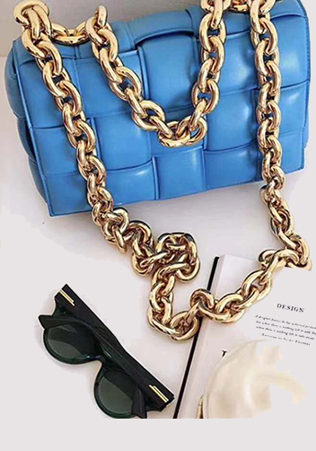 Mia Leather Chain Medium Shoulder Bag Blue