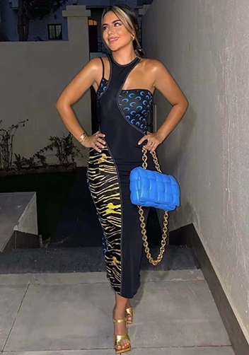 Mia Leather Chain Medium Shoulder Bag Blue