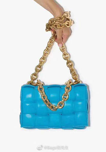 Mia Leather Chain Medium Shoulder Bag Blue
