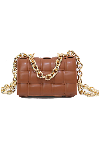 Mia Leather Chain Medium Shoulder Bag Camel