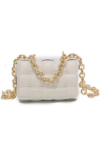 Mia Leather Chain Medium Shoulder Bag Cream