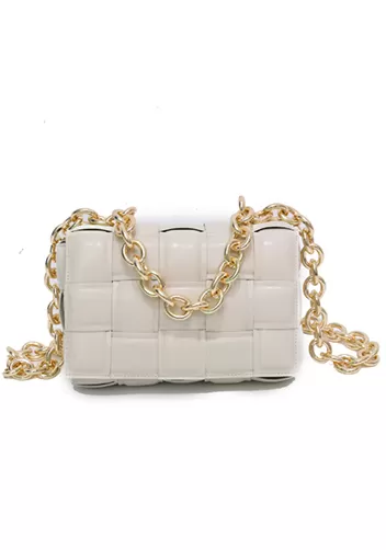 Mia Leather Chain Medium Shoulder Bag Cream