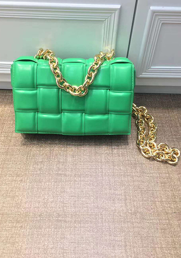 Mia Leather Chain Medium Shoulder Bag Green