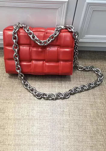 Mia Leather Chain Medium Shoulder Bag Red