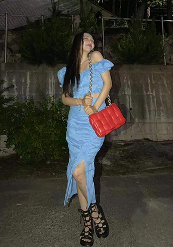 Mia Leather Chain Medium Shoulder Bag Red