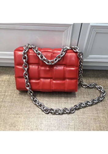 Mia Leather Chain Medium Shoulder Bag Red