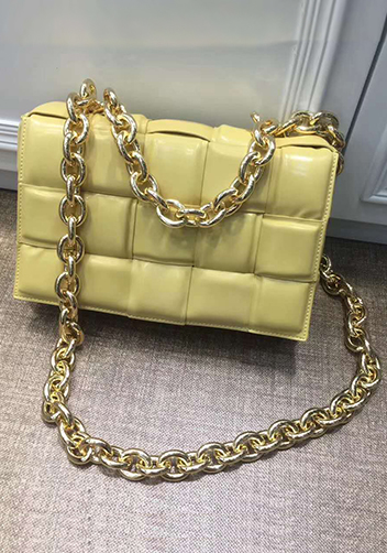 Mia Leather Chain Medium Shoulder Bag Yellow