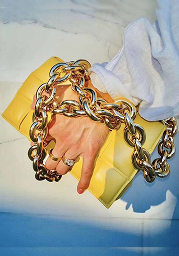 Mia Leather Chain Medium Shoulder Bag Yellow