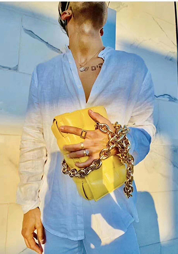 Mia Leather Chain Medium Shoulder Bag Yellow
