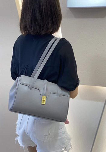 Shimanne Large Soft and Smooth Calfskin Leather Grey