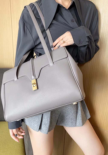 Shimanne Large Soft and Smooth Calfskin Leather Grey