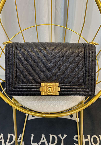 Ingrid Vegan Grain Leather Medium V Bag Black