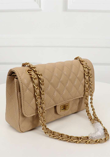 Adele Flap Medium Grain Leather Gold Hardware Beige