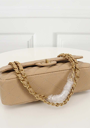 Adele Flap Medium Grain Leather Gold Hardware Beige