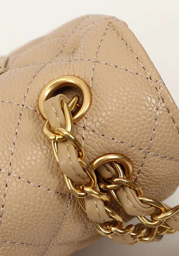Adele Flap Medium Grain Leather Gold Hardware Beige