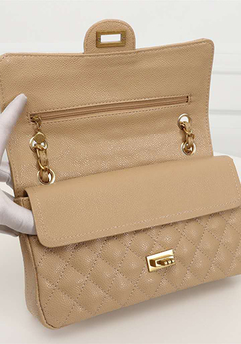 Adele Flap Medium Grain Leather Gold Hardware Beige