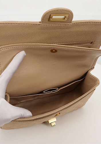 Adele Flap Medium Grain Leather Gold Hardware Beige