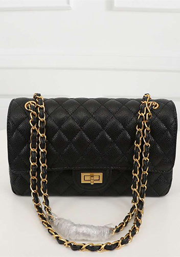 Adele Flap Medium Grain Leather Gold Hardware Black