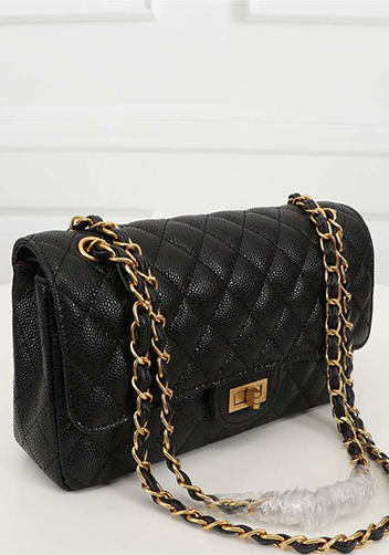 Adele Flap Medium Grain Leather Gold Hardware Black