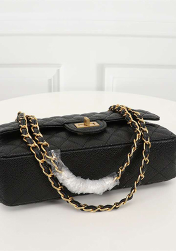 Adele Flap Medium Grain Leather Gold Hardware Black