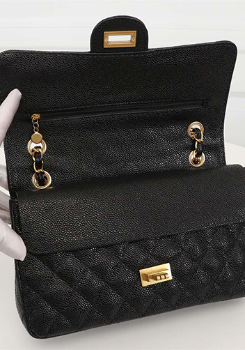 Adele Flap Medium Grain Leather Gold Hardware Black