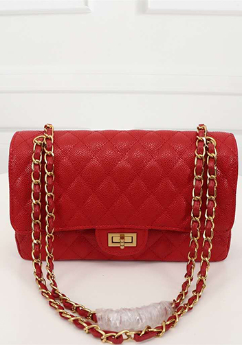 Adele Flap Medium Grain Leather Gold Hardware Red