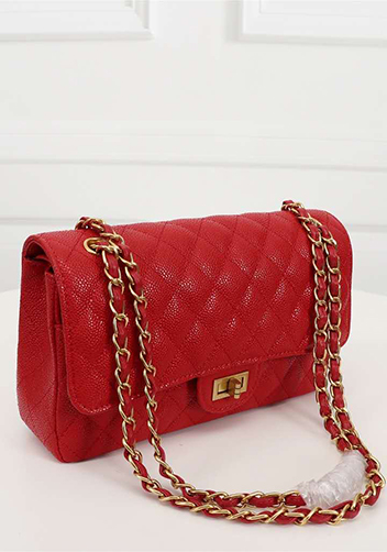 Adele Flap Medium Grain Leather Gold Hardware Red
