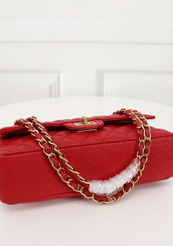 Adele Flap Medium Grain Leather Gold Hardware Red