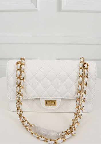 Adele Flap Medium Grain Leather Gold Hardware White