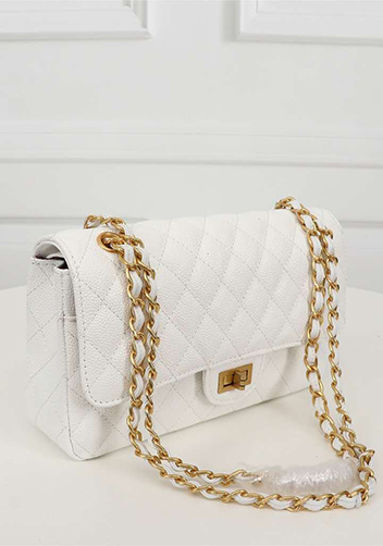Adele Flap Medium Grain Leather Gold Hardware White