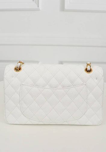 Adele Flap Medium Grain Leather Gold Hardware White
