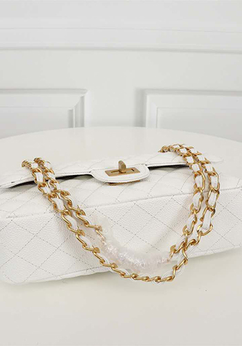 Adele Flap Medium Grain Leather Gold Hardware White