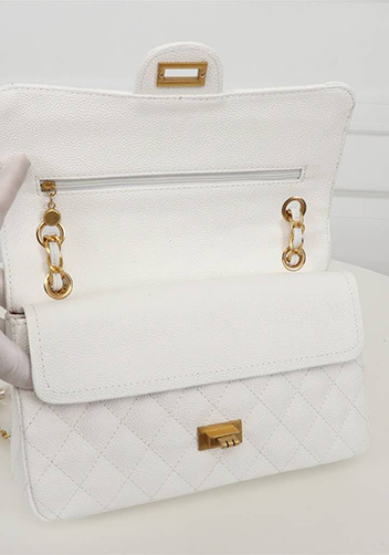 Adele Flap Medium Grain Leather Gold Hardware White