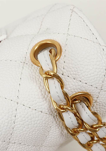 Adele Flap Medium Grain Leather Gold Hardware White