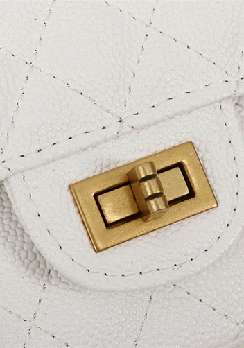 Adele Flap Medium Grain Leather Gold Hardware White