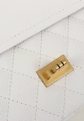 Adele Flap Medium Grain Leather Gold Hardware White
