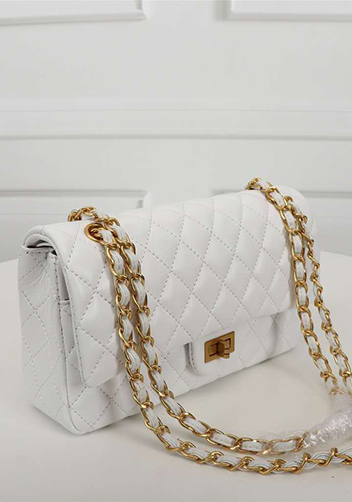 Adele Flap Medium Lambskin Gold Hardware White