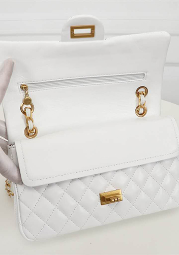 Adele Flap Medium Lambskin Gold Hardware White