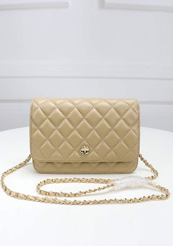 Adeline Lambskin Leather Diamond Shape Shoulder Bag Beige