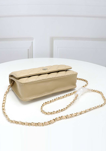 Adeline Lambskin Leather Diamond Shape Shoulder Bag Beige