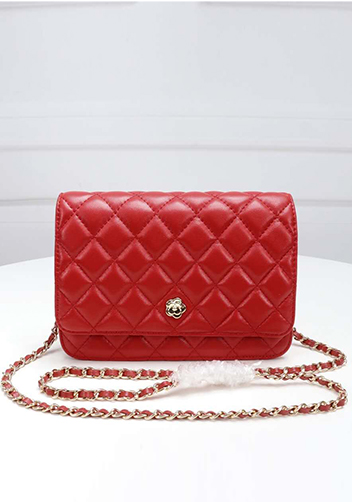 Adeline Lambskin Leather Diamond Shape Shoulder Bag Red