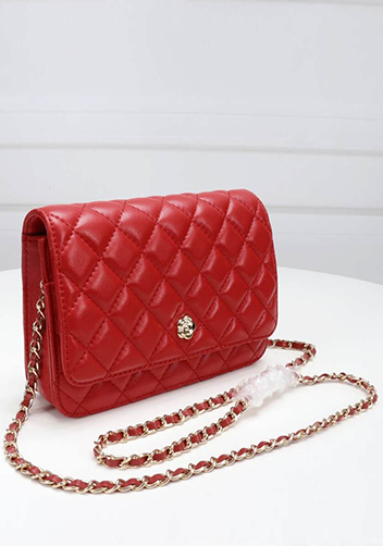 Adeline Lambskin Leather Diamond Shape Shoulder Bag Red
