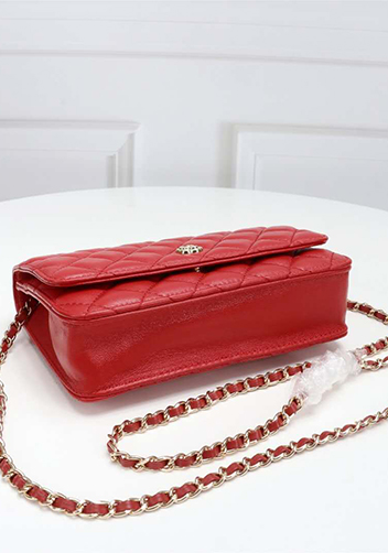 Adeline Lambskin Leather Diamond Shape Shoulder Bag Red