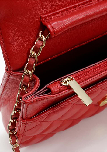 Adeline Lambskin Leather Diamond Shape Shoulder Bag Red