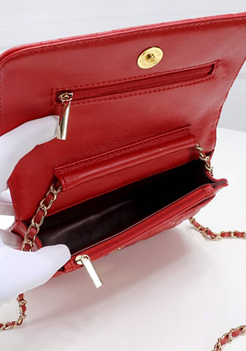 Adeline Lambskin Leather Diamond Shape Shoulder Bag Red