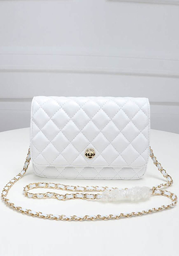 Adeline Lambskin Leather Diamond Shape Shoulder Bag White