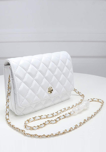 Adeline Lambskin Leather Diamond Shape Shoulder Bag White
