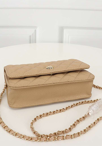 Adeline Caviar Leather Diamond Shape Shoulder Bag Beige