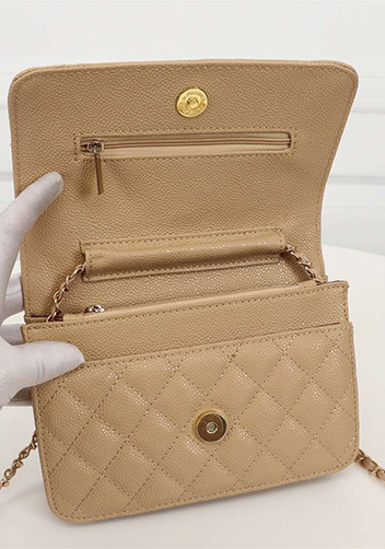 Adeline Caviar Leather Diamond Shape Shoulder Bag Beige